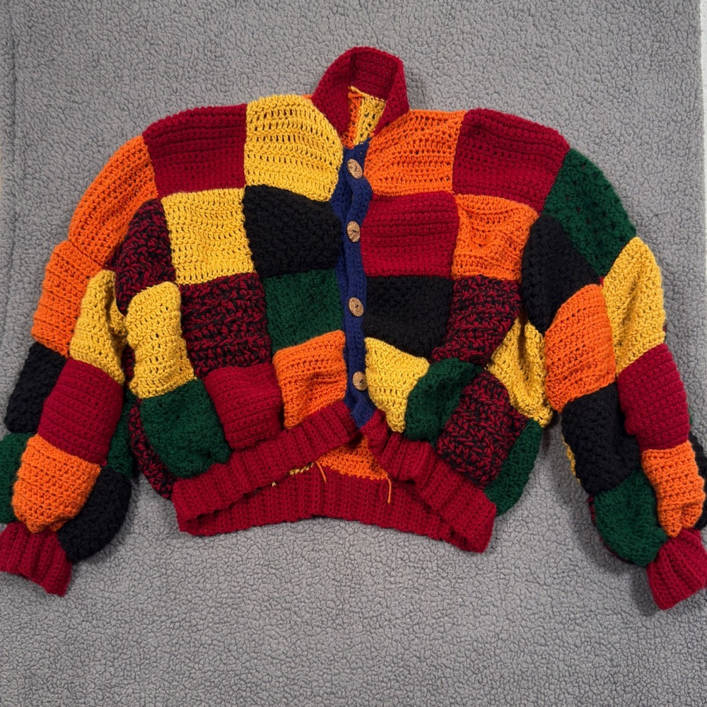 Harry Styles JW Anderson Inspired Patchwork Cardigan Sweater XL Handmade Crochet